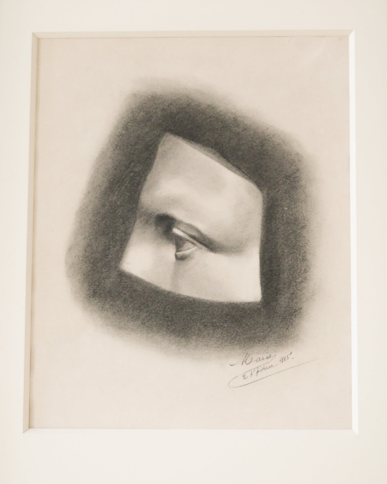 Framed Antique 1885 French Eye Study Charcoal Drawing